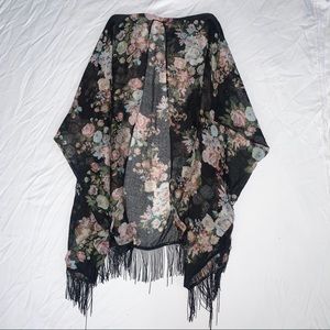 Sheer Floral Kimono Shawl